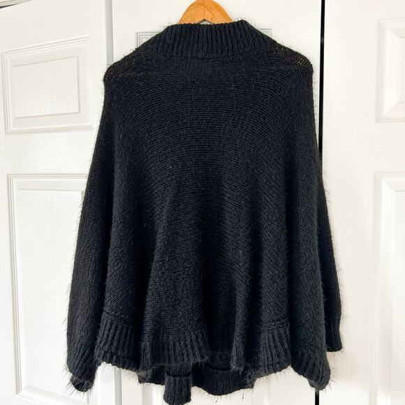 Anthropologie Wooden Ships Black Knit Poncho Sweater Oversized Pullover M/L - Picture 4 of 5